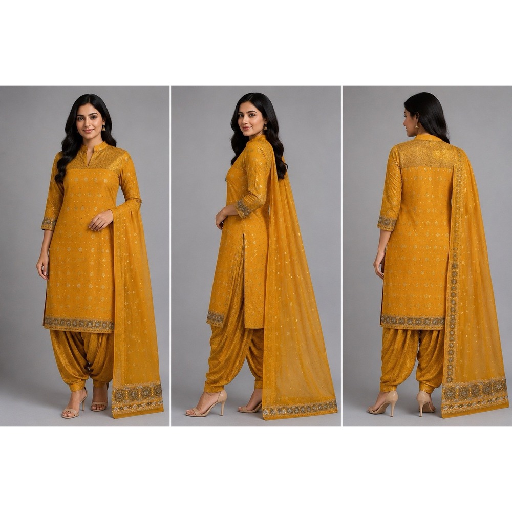 Indian Pakistani 3PC Mustard Gold Kurta Salwar Dupatta Embroidered A38